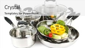  Presentation with stainless steel - Cool new slides with stainless steel pots and pans backdrop and a white colored foreground
