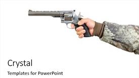  Presentation with stainless steel - Slide set with stainless steel revolver and pull background and a white colored foreground