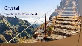  Presentation with steps - Cool new PPT layouts with stair sky - path with steps and handrails backdrop and a sky blue colored foreground