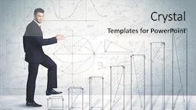  Presentation with business man climbs up to the top of 3d success stairs steps - Colorful PPT theme enhanced with stair steps - business man climbing up backdrop and a light gray colored foreground