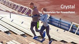  Presentation with upstairs - Audience pleasing slides consisting of stair steps - fitness sport exercising and lifestyle backdrop and a coral colored foreground