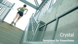  Presentation with woman runner - PPT layouts consisting of stair steps - mature woman runner background and a gray colored foreground