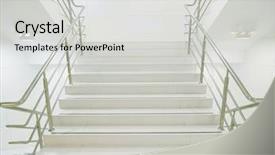  Presentation with modern building - Colorful presentation theme enhanced with stair steps - staircase in modern building backdrop and a light gray colored foreground