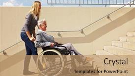  Presentation with doctor helps to get out of bed an elderly woman - Presentation theme having side view of elephant head on white background background and a light gray colored foreground