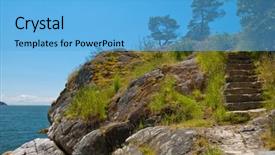  Presentation with rock stone - Theme having staircase on a rock next background and a light blue colored foreground
