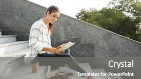  Presentation with teenage girl - PPT theme consisting of staircase outdoors reading city map background and a  colored foreground