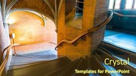  Presentation with stairs - Colorful PPT theme enhanced with stairs-in-tower-of-old backdrop and a tawny brown colored foreground