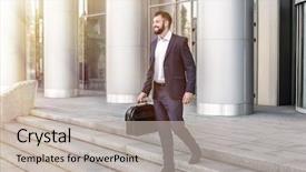  Presentation with elegant furniture design - Colorful presentation design enhanced with stairs success - handsome successful businessman in elegant backdrop and a mint green colored foreground