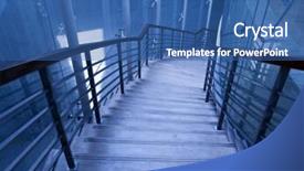  Presentation with stairway - Cool new PPT theme with stairway-blue-toned-color backdrop and a ocean colored foreground