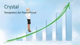  Presentation with stairway - Slide deck enhanced with stairway heaven - business concept - businesswoman pointing background and a sky blue colored foreground