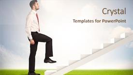  Presentation with stairway - Slides with stairway heaven - business person climbing up background and a cream colored foreground