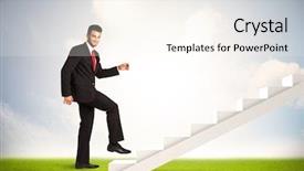  Presentation with white and black figures climbing ladders - Slide set consisting of stairway heaven - business person climbing up background and a cream colored foreground