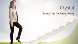  Presentation with white and black figures climbing ladders - PPT theme featuring stairway heaven - business person climbing up background and a cream colored foreground