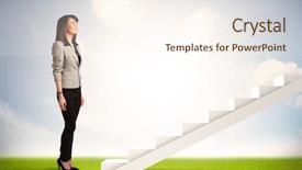  Presentation with stairway - Presentation theme consisting of stairway heaven - business person climbing up background and a cream colored foreground