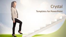  Presentation with climbing - Presentation theme enhanced with stairway heaven - business person climbing up background and a cream colored foreground