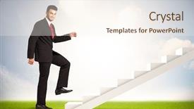  Presentation with white and black figures climbing ladders - Theme featuring stairway heaven - business person climbing up background and a cream colored foreground