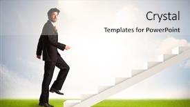  Presentation with climbing - Cool new PPT theme with stairway heaven - business person climbing up backdrop and a cream colored foreground