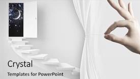  Presentation with behind curtain - PPT layouts consisting of stairway heaven - close up of hand opening background and a light gray colored foreground