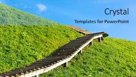  Presentation with stairway - Slide deck consisting of stairway to heaven kernave lithuania background and a light blue colored foreground