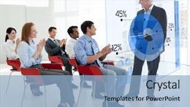  Presentation with blue and orange business people - Presentation with stakeholders - business people clapping stakeholder standing background and a light blue colored foreground