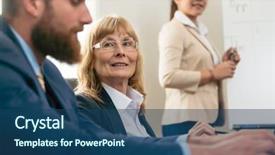  Presentation with office management - Theme with stakeholders - portrait of a middle-aged woman background and a ocean colored foreground