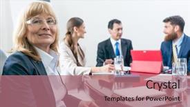  Presentation with board meeting - Slide deck featuring stakeholders - portrait of a senior ceo background and a coral colored foreground