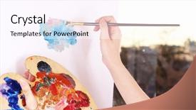  Presentation with art close up of professional - Slides featuring stale - artist paints picture close-up background and a pink colored foreground