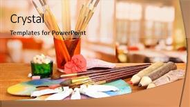  Presentation with paint art - Theme having stale - artistic equipment paint brushes background and a lemonade colored foreground