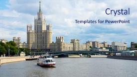  Presentation with city - Slide deck with stalin - moscow city center panorama background and a sky blue colored foreground