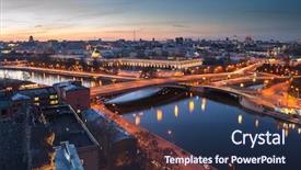  Presentation with long bridge - Audience pleasing theme consisting of stalin - moskva river big ustyinsky bridge backdrop and a ocean colored foreground