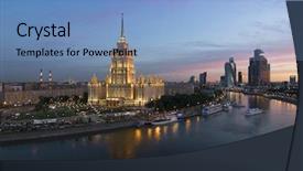  Presentation with stalin - Beautiful slides featuring stalin skyscraper - ukraine hotel near backdrop and a light blue colored foreground