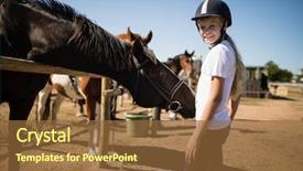  Presentation with stallion - Amazing slide set having stallion - smiling girl standing near backdrop and a tawny brown colored foreground