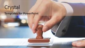  Presentation with public document - Amazing PPT layouts having stamp - notary public in office stamping backdrop and a coral colored foreground