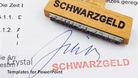  Presentation with stamp - PPT theme consisting of stamp-made-of-wood-lying background and a sky blue colored foreground