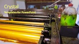  Presentation with factory machine - Colorful presentation design enhanced with stamping manufacture - printer ink machine rotary printing backdrop and a tawny brown colored foreground