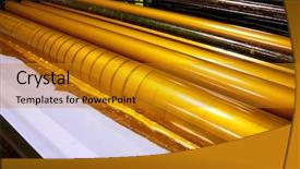  Presentation with factory machine - Slide set having stamping manufacture - printer ink machine rotary printing background and a gold colored foreground