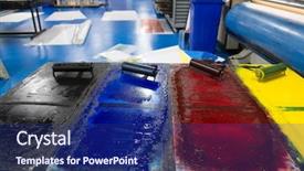  Presentation with manufacture - Slide set with stamping manufacture - printing house with printing colors background and a  colored foreground