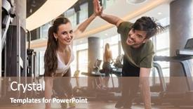  Presentation with role play woman and man - Slide deck enhanced with stance - young fit man and woman background and a coral colored foreground