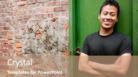  Presentation with man door - Cool new PPT layouts with stand against a old door backdrop and a coral colored foreground