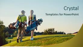  Presentation with golf course - PPT theme featuring stand bags with professional club background and a sky blue colored foreground