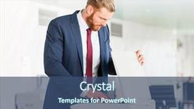  Presentation with alignment machine - PPT theme having stand firm - businessman puts paper background and a ocean colored foreground