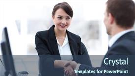  Presentation with shaking hands - PPT layouts featuring stand firm - closeup of business woman shaking background and a ocean colored foreground