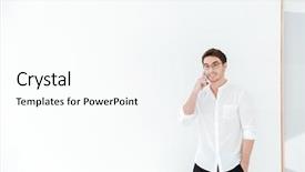  Presentation with happy image - Colorful PPT layouts enhanced with stand firm - image of happy man wearing backdrop and a  colored foreground