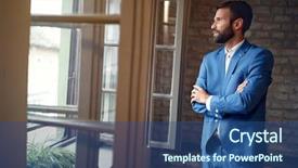  Presentation with music man in suit - PPT theme with stand firm - man in man suit standing background and a  colored foreground