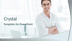  Presentation with cheerful - Colorful slide deck enhanced with stand firm - photo of young cheerful man backdrop and a  colored foreground