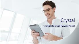  Presentation with happy sad face man - PPT theme featuring stand firm - picture of happy young man background and a sky blue colored foreground