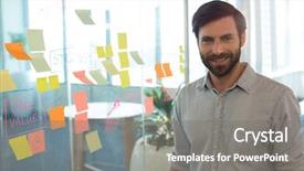  Presentation with businessman standing on mountain top - Slide deck having stand firm - portrait of confident businessman standing background and a  colored foreground