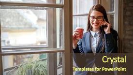  Presentation with smiling little girl - Cool new presentation with stand firm - smiling business girl in office backdrop and a  colored foreground
