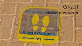  Presentation with covid - Presentation with stand-here-keep-a-distance background and a coral colored foreground