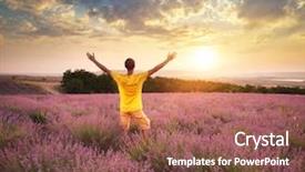  Presentation with rise - Slides with stand rise hand - man in meadow of lavender background and a tawny brown colored foreground